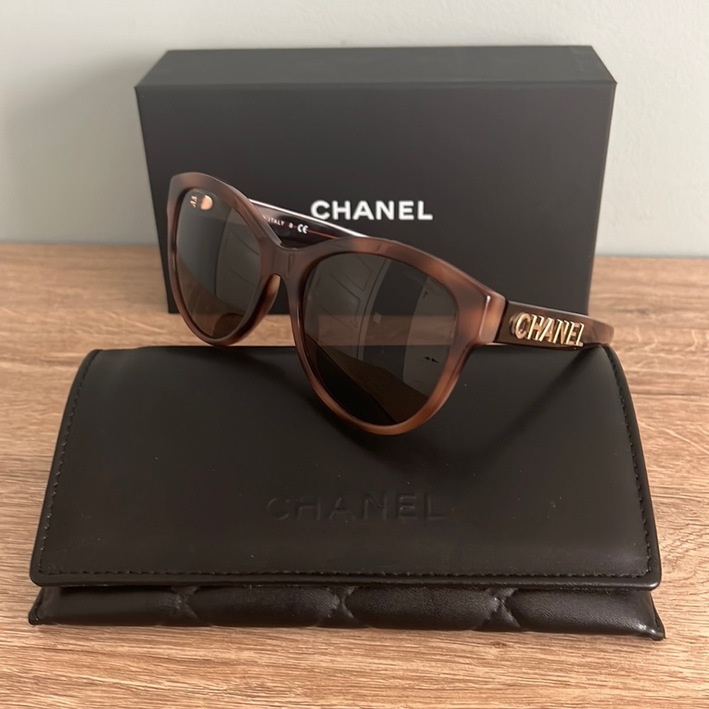 Authentic Chanel “Pantos” Havana Brown sunglasses.